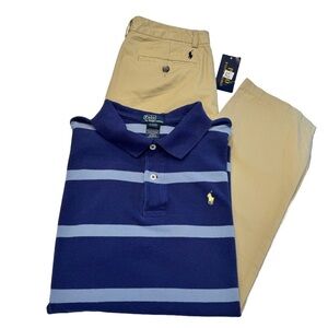 Ralph Lauren Big Boys Outfit Khaki Pants Sz 16 NWT & Polo Shirt Sz 18-20 EUC